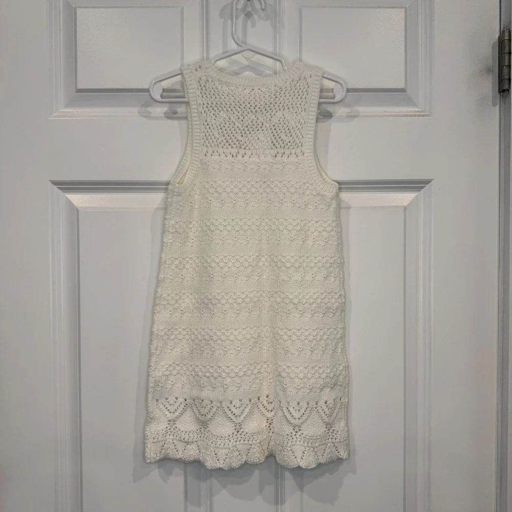 Crewcuts Girls Ivory White‎ Pointelle Knit Sleeveless Swim Coverup Dress Size 5